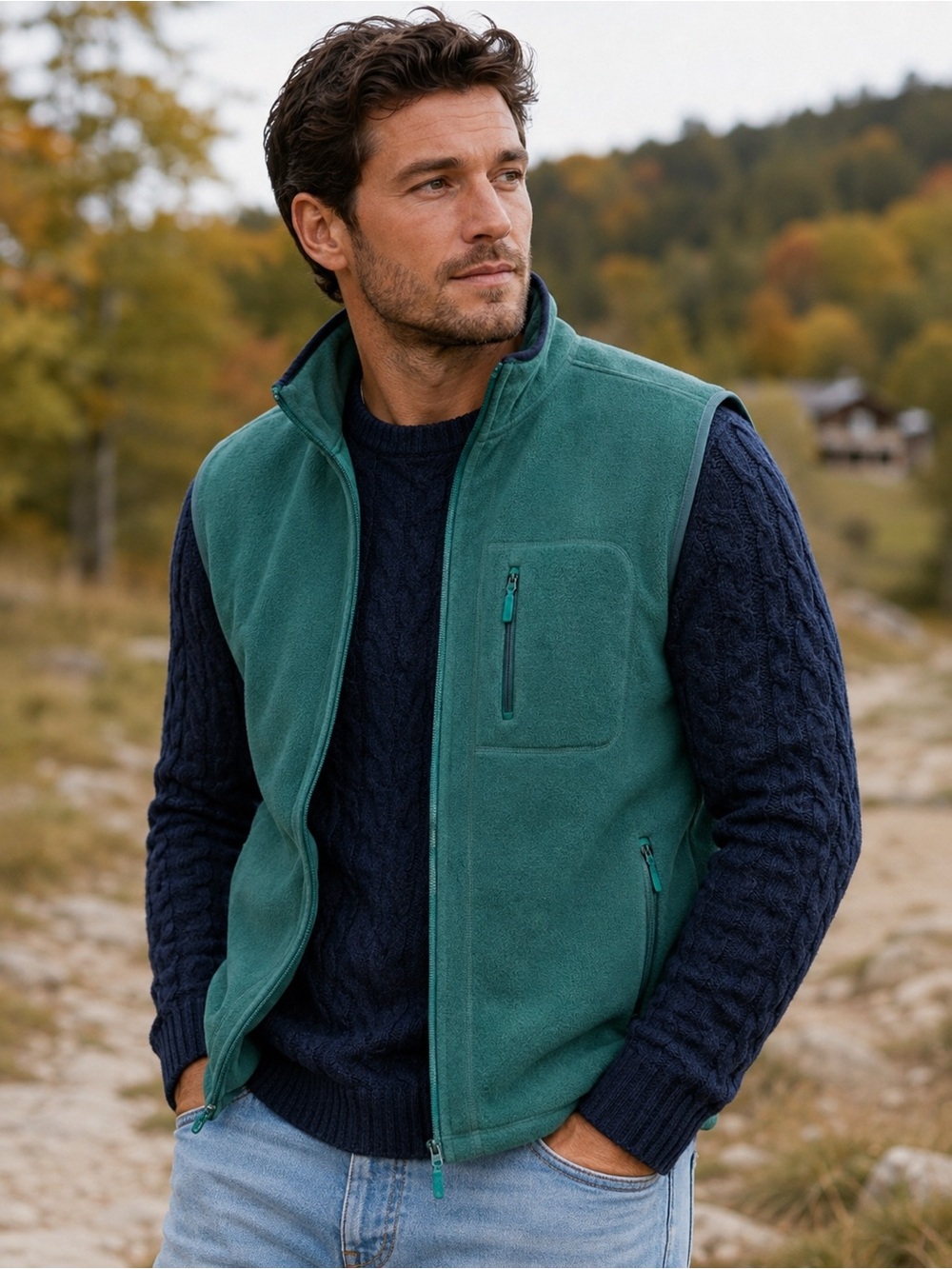 Vintage Eddie Bauer Mens Full Zip Polar Fleece Vest Forest Green L